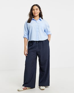 Simply Be Pinstripe Wide Leg Trousers - Image