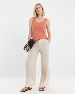 Ramie Linen Mix Wide Leg Trousers - Image