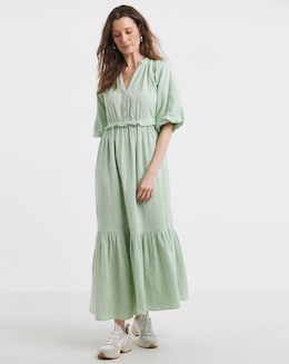Pure Cotton Bubble Sleeve Maxi Dress - Image