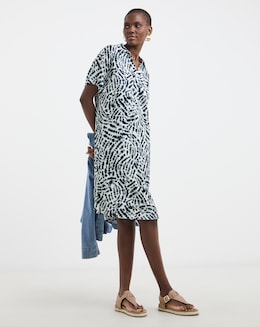 Linen Mix Collared Tunic Dress - Image