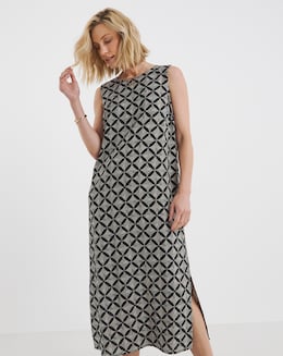 Linen Mix Midi Shift Dress - Image