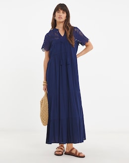 Crinkle Broderie Trim Smock Dress - Image