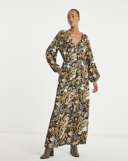Long Sleeve Printed Maxi Dress - Image