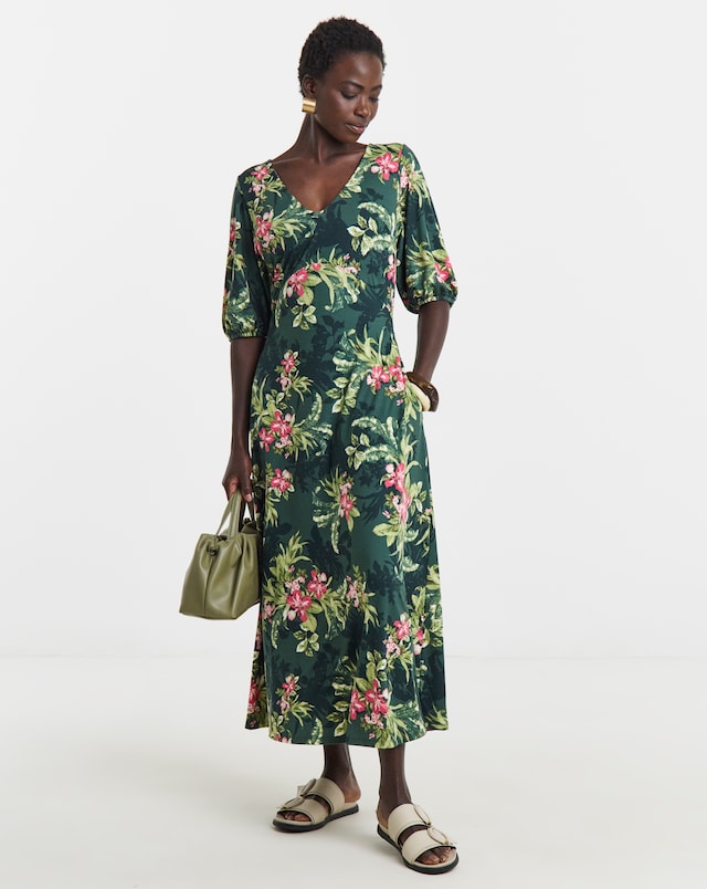 amari jersey long sleeve dress ULLA JOHNSON Amari Long Sleeve Jersey Dress in Night Bloom– Capsule Shop