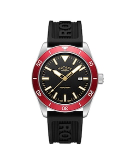 Rotary Men Black Silicone Strap Watch