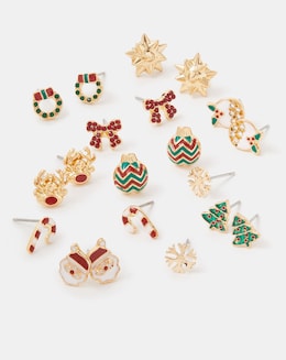 Accessorize 10-Pack Christmas Stud Earrings