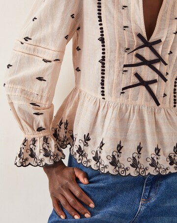 Monsoon Ettie Pintuck Embroidered Blouse