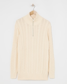 Ecru Cable Knit 1/4 Zip - Image