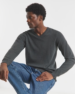 Cotton Knitted V Neck Jumper Long - Image