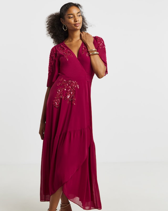 strapless open back dress Sparkly Christmas Dress With Ruched Detail Red New Year's Eve Outfit   Styledup.co.uk