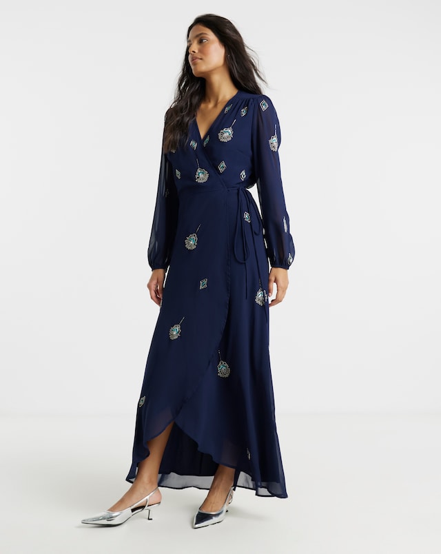 Hope & Ivy Reine Navy Embroidered Midaxi Dress