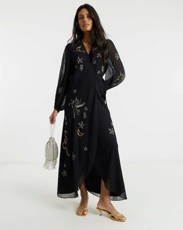 Hope & Ivy Grace Embellished V-Neck Wrap Maxi Dress | JD Williams