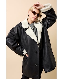 Little Mistress Black Suede Borg Jacket - Image