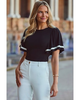 Sosandar Contrast Trim Angel Sleeve Top