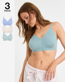 Pretty Secrets (3 Pack) Claire Micro Moulded Full Cup Non Wired Bras (B-E) Blue