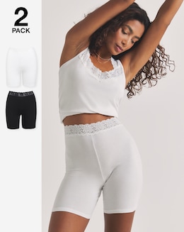 2 Pack Lace Trim Cotton Comfort Short - Image