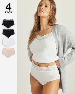 4 Pack Lace Top Full Knickers - Image