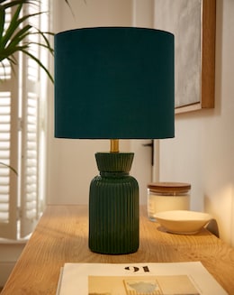 Ribbed Ceramic Table Lamp Emerald - Image