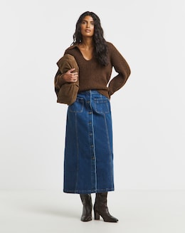 Simply Be Mid Wash Front Pocket Midaxi Skirt