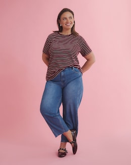 Stripe Slub Crew Neck T-Shirt - Image