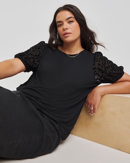 Leopard Burn Out Sleeve T-Shirt - Image