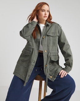 Khaki Waist Detail Cargo Jacket - Image