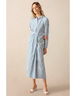 Ro&Zo Ruched Striped Shirt Dress - Image