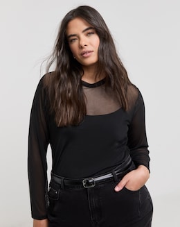 Simply Be Mesh Long Sleeve Top - Image