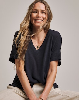 Anthology Navy Linen V-Neck T-Shirt - Image