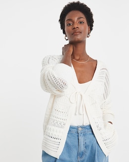 TIE FRONT CROCHET CARDIGAN - Image