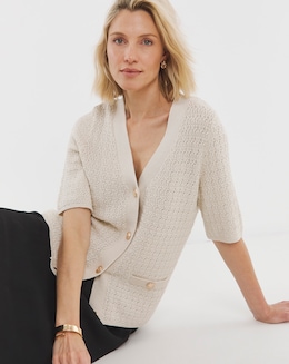 V NECK SHORT SLEEVE CARDIGAN - Image