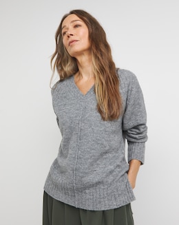 Ribbed Detail V Neck Jumper - Image