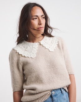 Crochet Collar Short Sleeve Jumper - Image