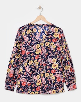 Mixed Print Volume Cuff Blouse