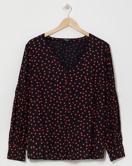 Orange Spot Volume Cuff Blouse