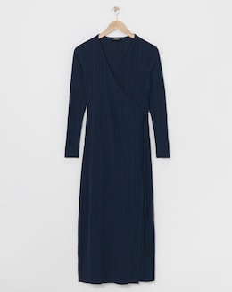 Navy Rib Wrap Midi Dress - Image