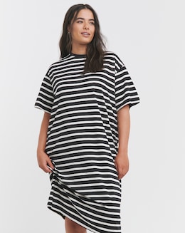Mono Stripe Cotton Jersey Midi T-Shirt Dress