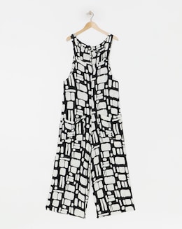 Mono Print Crinkle Wide Leg Jumpsuit - Image