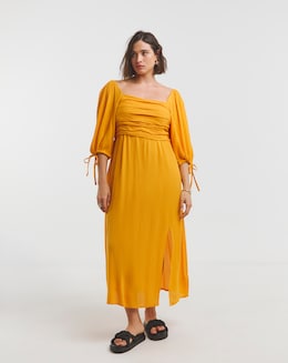 Yellow Crinkle Soft Volume Dress - Image