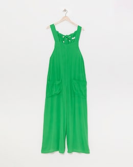 Simply Be Green Crinkle Wide Leg Jumpsuit With Pockets