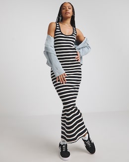 Simply Be Mono Stripe Ribbed Scoop Neck Maxi Dress