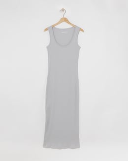 Grey Ribbed Scoop Neck Maxi Dress - Image