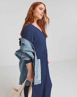 Waffle Button up Midi Dress - Image