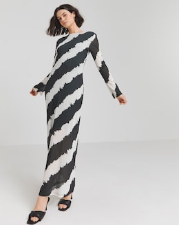 Simply Be Mono Stripe Mesh Scoop Back Column Maxi Dress