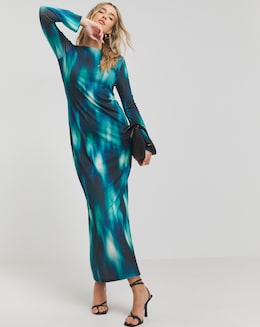 Simply Be Printed Dry Handle Mesh Scoop Back Maxi Dress