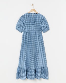 Blue Check Textured Midi Dress - Image