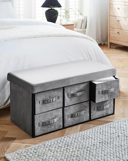 Foldable Velvet Drawer Ottoman - Image