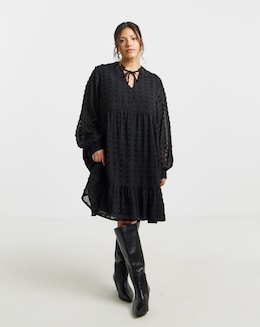 Simply Be Black Dobby Smock Dress