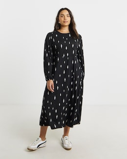 Simply Be Black Print Supersoft Midi Dress