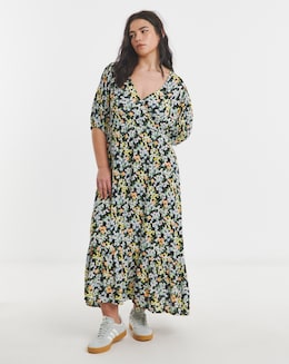 Ditsy Print Crinkle Wrap Dress - Image